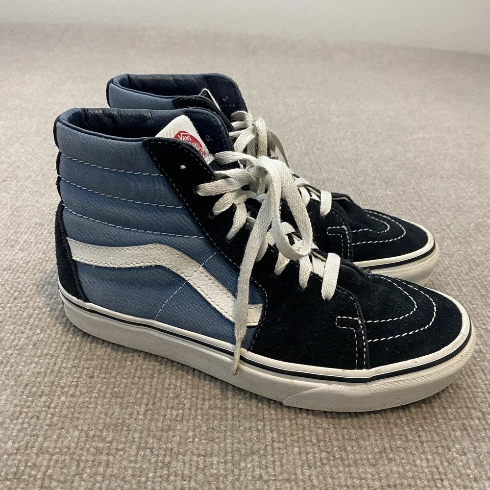Vans Sk8-Hi Shoes Mens Size 6 Blue Suede‎ High Top Skate Sneakers Athletic